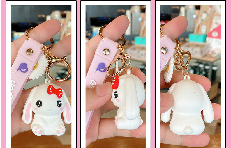 Cute Couple Bunny Keychains with Pink Straps & Daisy Charms