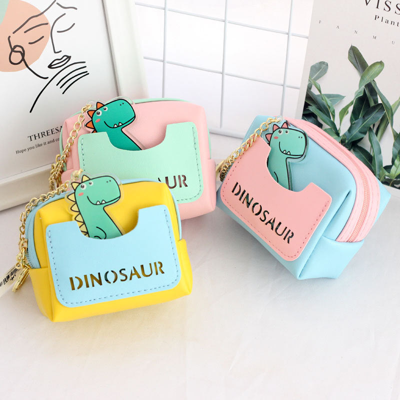 Colorful Dinosaur Chain Zipper Coin Purse – Cute Square Design