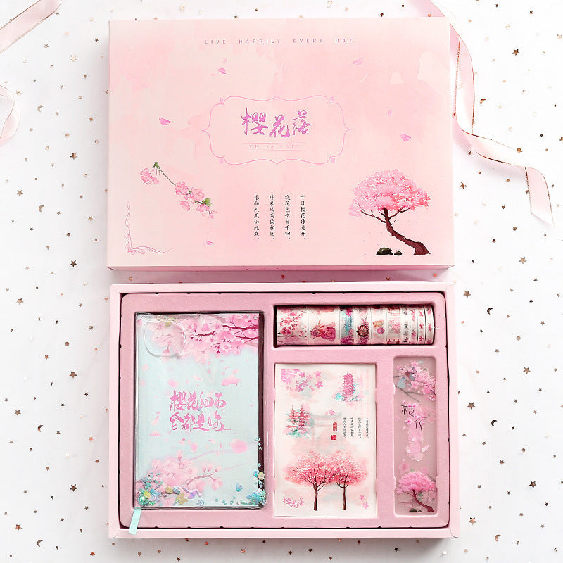 Sakura Blossom Cute Pink Japanese Diary Set with Washi Tapes