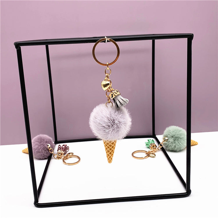 Ice Cream Cone Shaped Plush Keychain