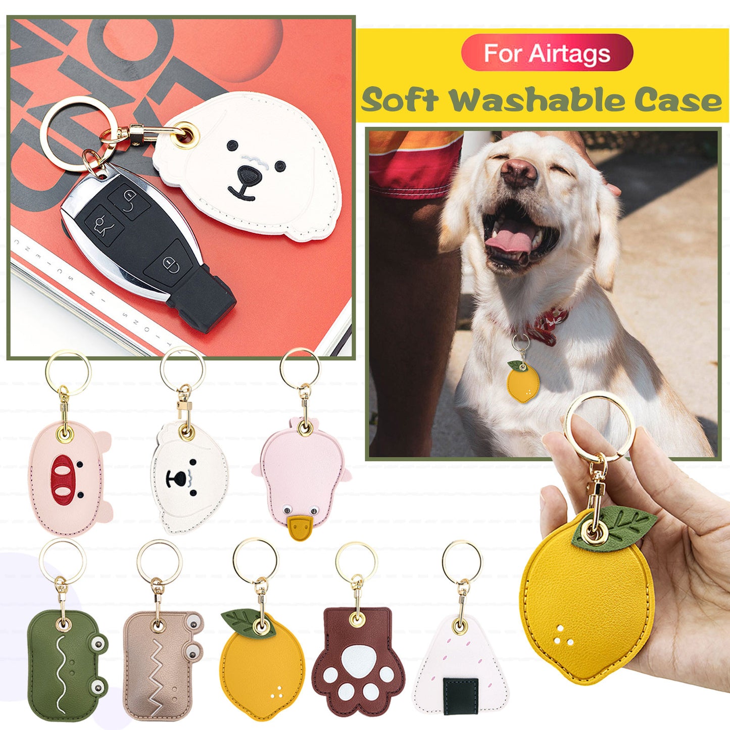 Cute Leather Keychains with Cartoon Eyes & Crocodile Design