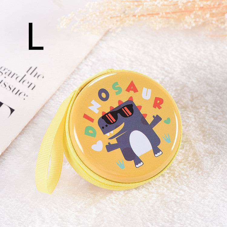 Cute Round Mini Coin Purse & Earphone Case with Fun Dinosaur Prints