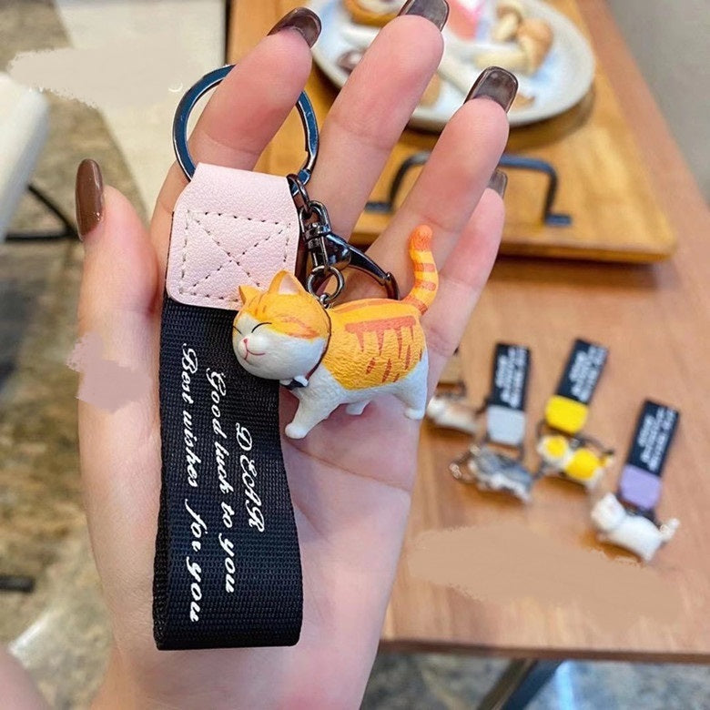 Cat & French Bulldog Dog Keychains with Charms & Straps