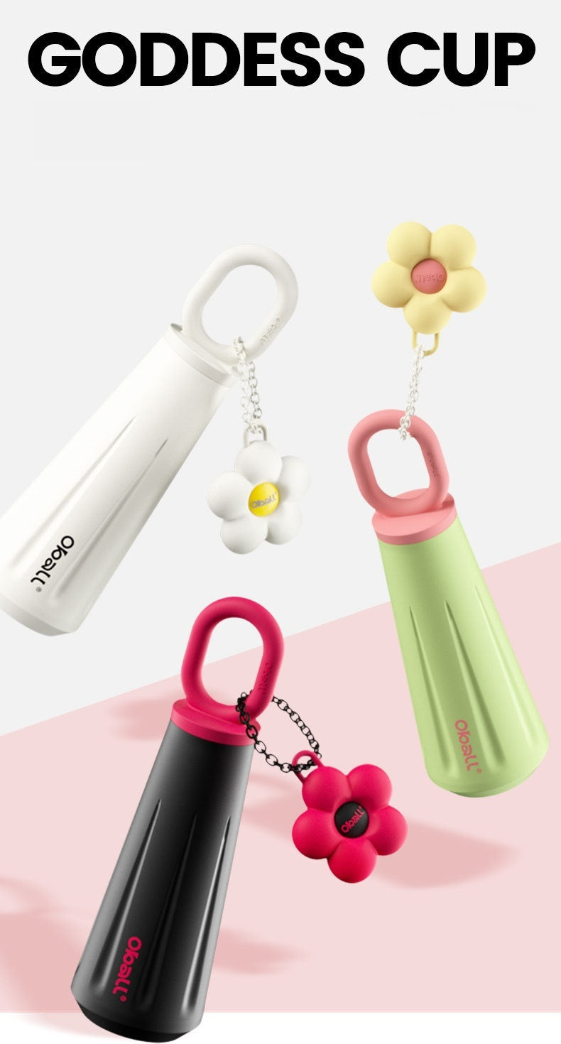 Stainless Steel Flower Water Bottle with Colorful Flower Charm