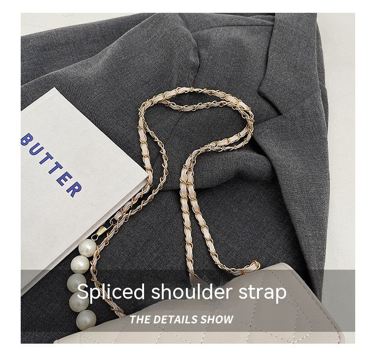 Quilted Leather Pearl-Embellished Chain Shoulder Bags for Women