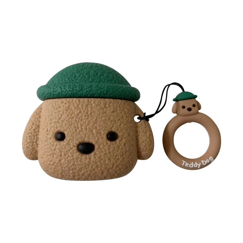 Teddy Dog AirPod Case with Cozy Cap, Ears & Matching Ring Holder