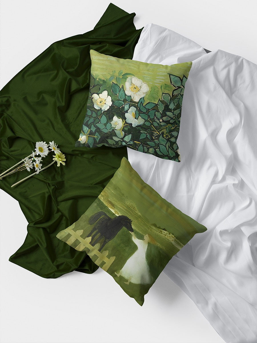 Vintage Printed Cotton-Linen Pillow Covers with Scenic Art Designs