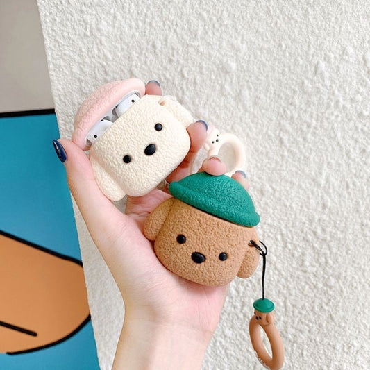 Teddy Dog AirPod Case with Cozy Cap, Ears & Matching Ring Holder
