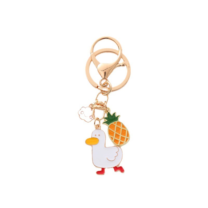 Cute Duck Keychain with Pineapple Fried Egg Design