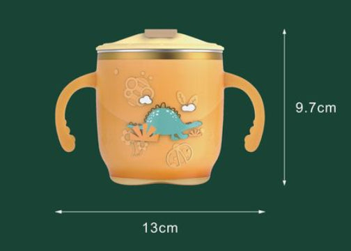 Cartoon Dinosaur & Star Double Handle Cups with Straw Lid