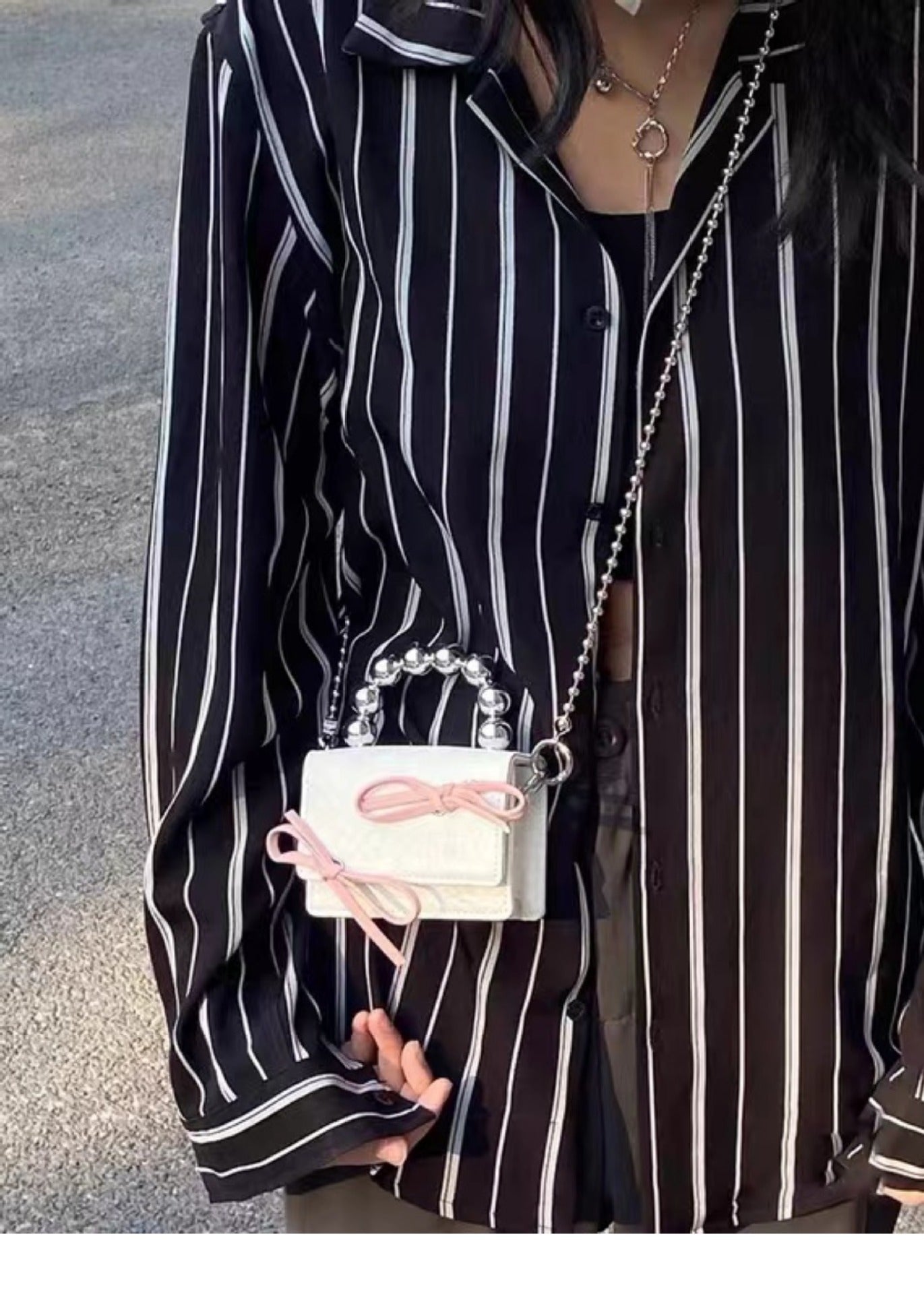 Cute Mini Bow Shoulder Bags with Chain Strap and Beaded Handle