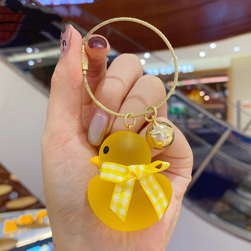Cute Duck Keychain Pendants with Colorful Bows & Golden Bells