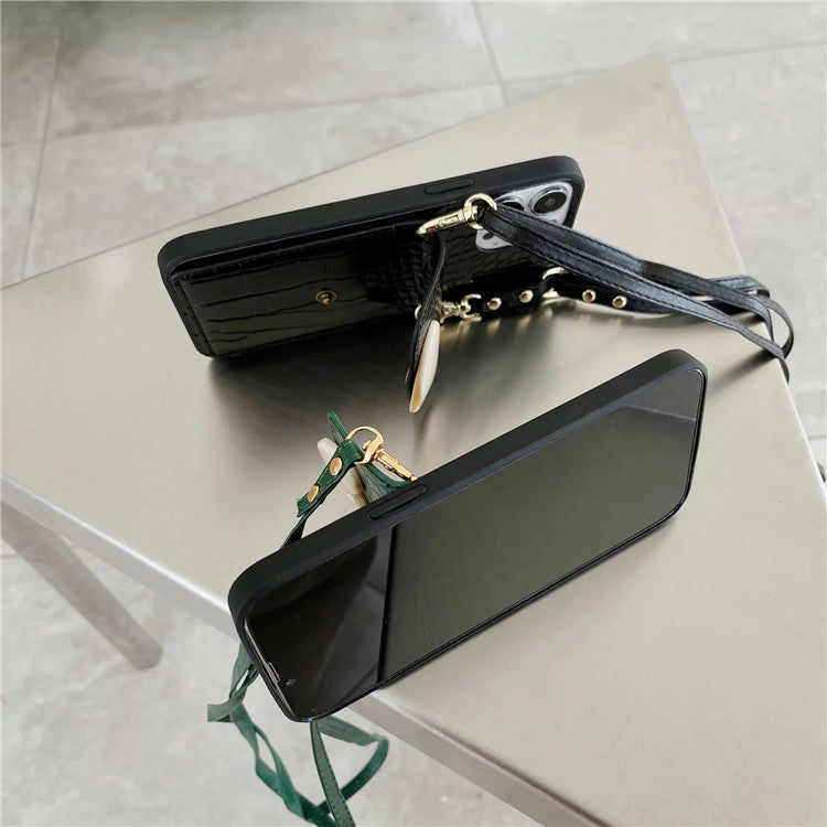 Textured Leather iPhone Crossbody Phone Case Purse with Strap & Heart Accent