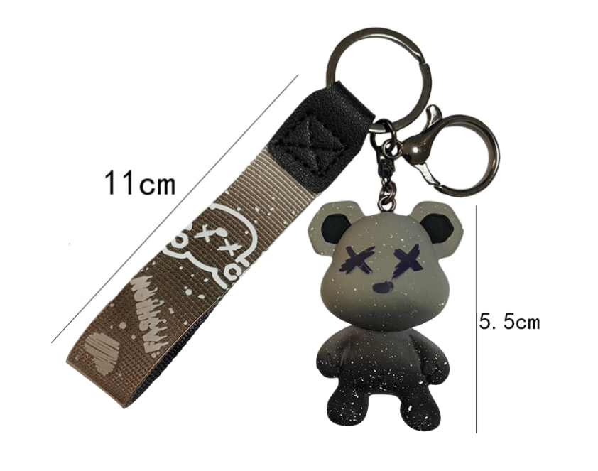 Cool Funky Bear Keychains with Speckled Design & Dark Color Straps