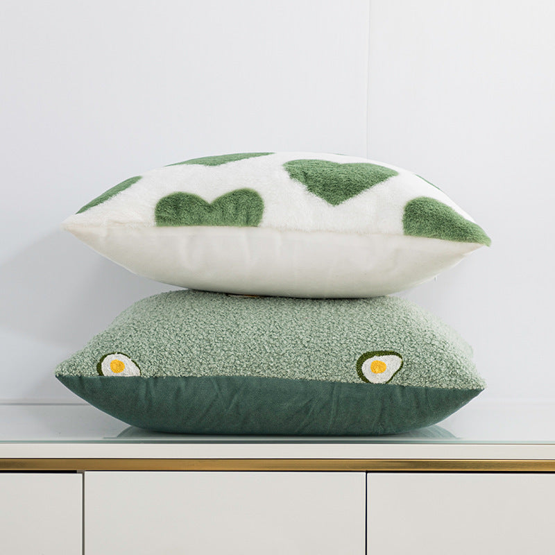Green Heart & Avocado Polyester Pillow Cases for Sofa & Bedroom