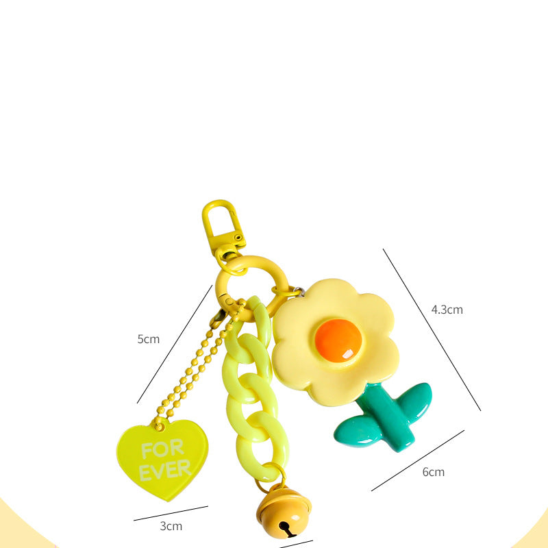 Cute Candy Color Flower Keychain for Girls with Heart Charm & Colorful Chains