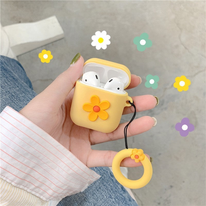 Colorful Floral Silicone Airpod Case with 3D Flower Ring Charm
