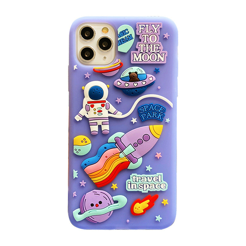 3D Spaceman Silicone Phone Case – Purple Design with Space Theme