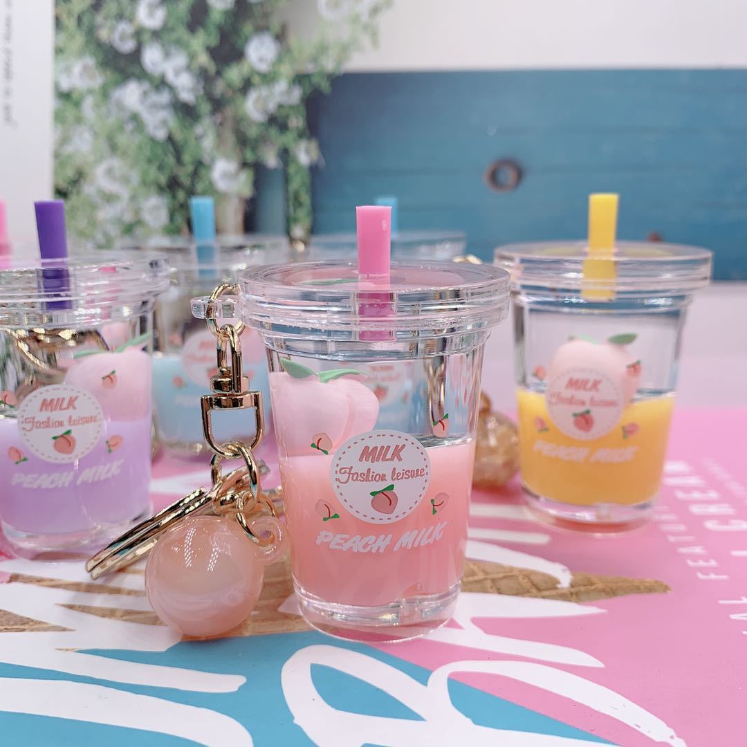 Colorful Mini Milkshake Keychains with Straw & Glitter Charms