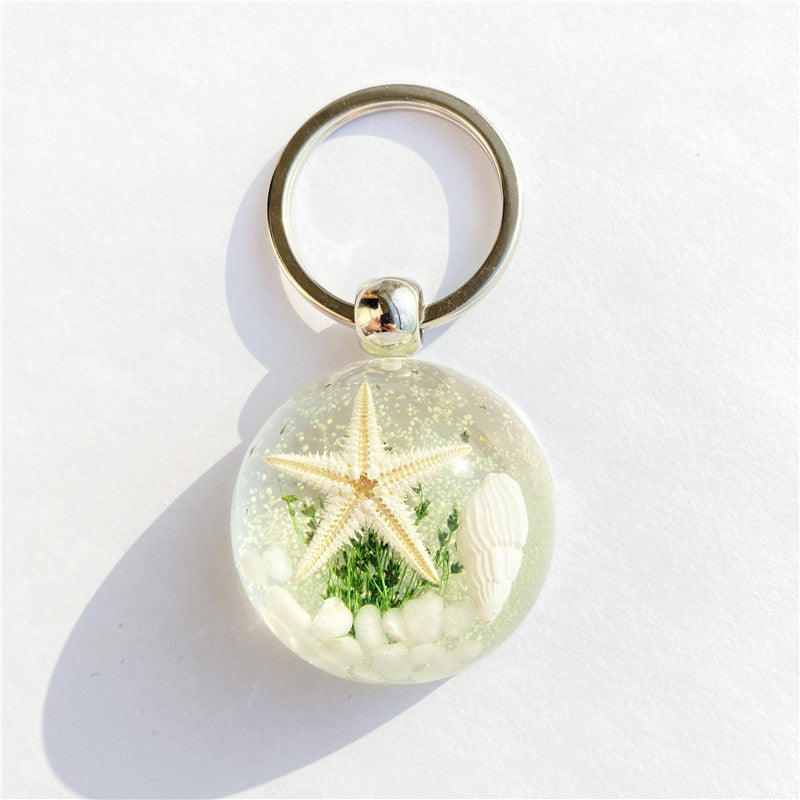 Starfish Amber Resin Keychain