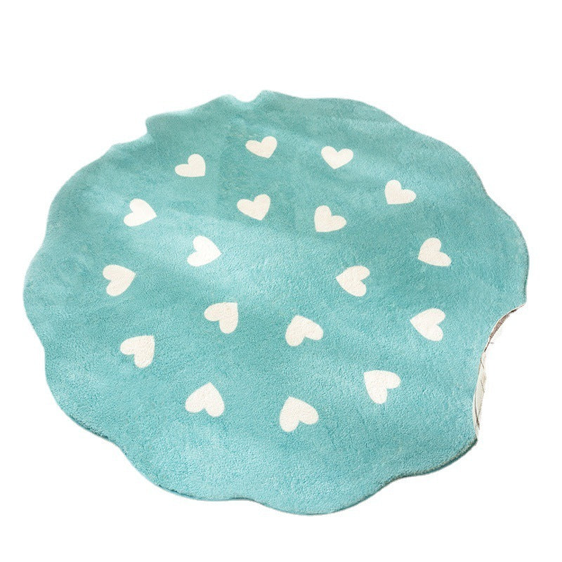 Colorful Round Heart-Print Polyester Nordic Bedside Rugs