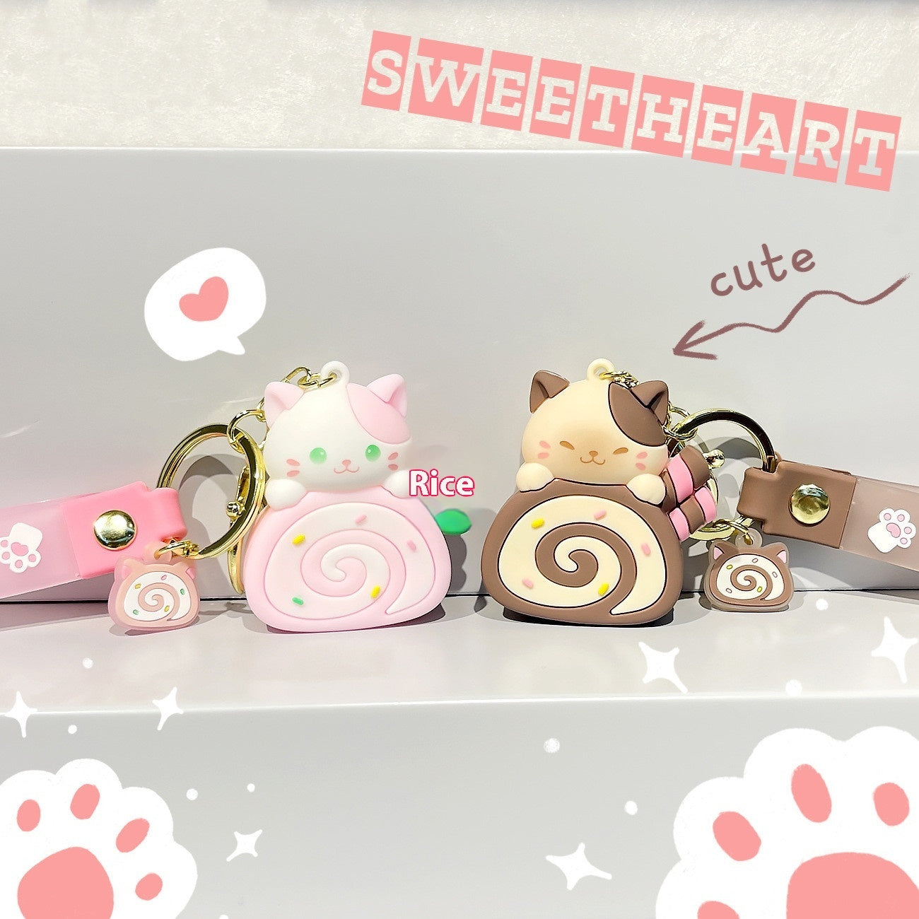 Cat & Cake Roll Keychain | Cute Cat Keychain