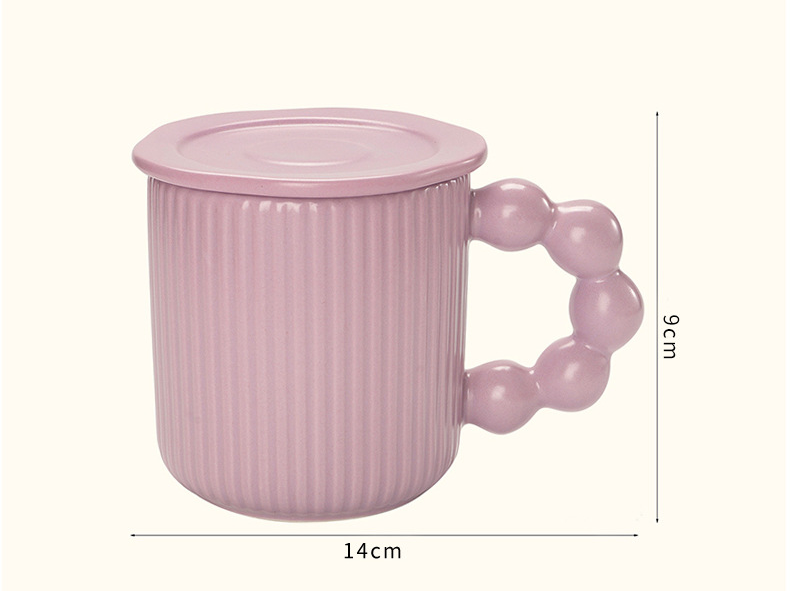 Modern Ceramic Mugs with Bubble Handle in Blue, Pink, Yellow, Purple Colour