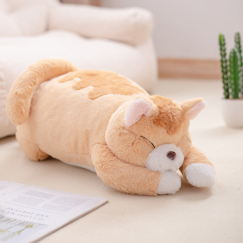 Large Sleeping Cat Plush Toy in Calico and Orange Stuffed Cats Pillow Design