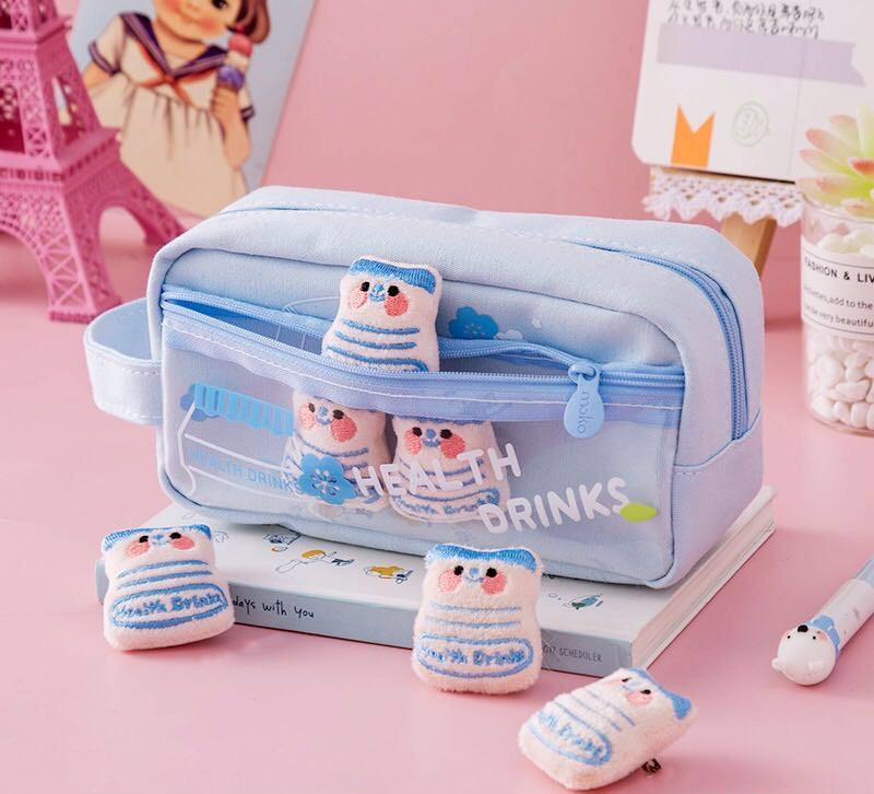 Large Canvas Pencil Case with Fun Frog & Animal Zipper Pouch Design