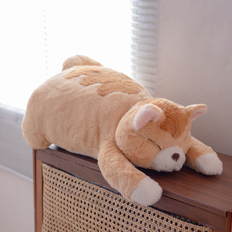Large Sleeping Cat Plush Toy in Calico and Orange Stuffed Cats Pillow Design