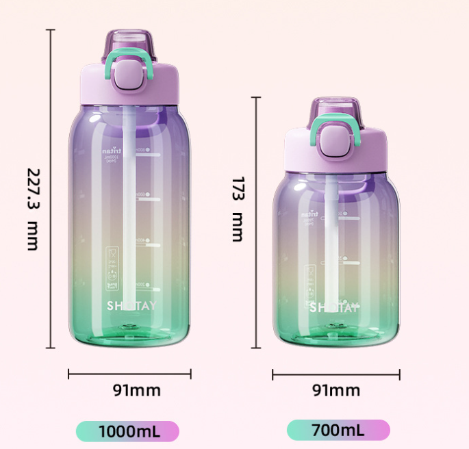 Simple Modern Transparent Flip-Top Plastic Water Bottle with Straw - 4 Colors