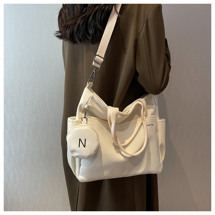 Crossbody Tote Bag Styled in Black, White & Khaki | Women's Nylon Tote Bag
