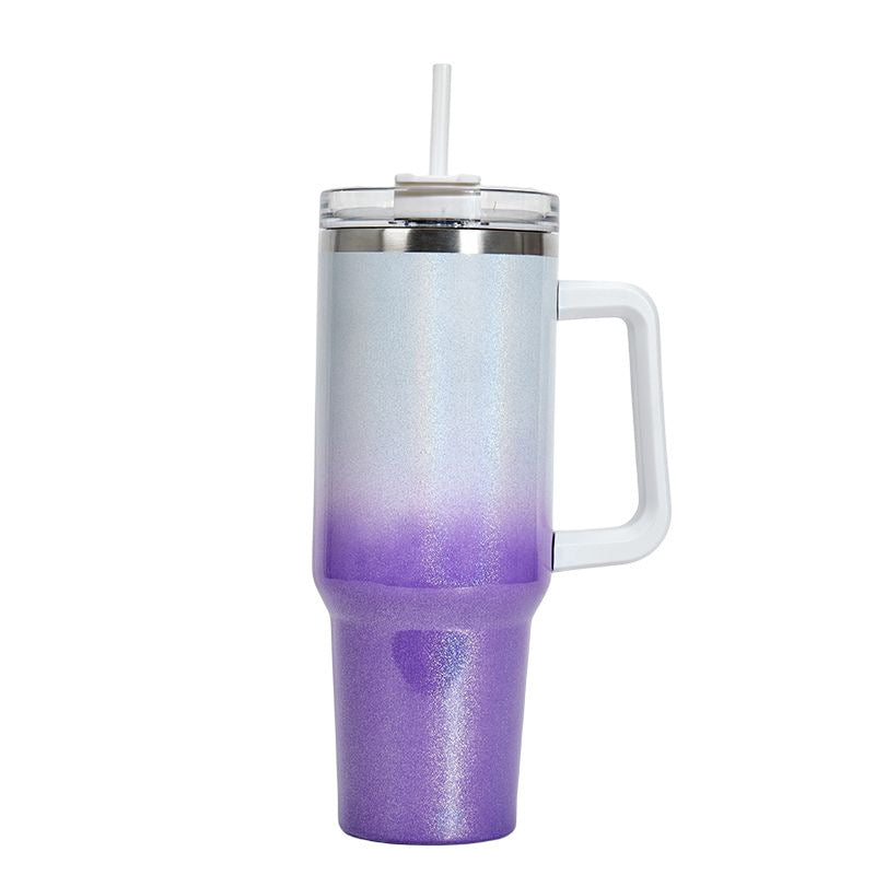 Colorful Gradient Stainless Steel Thermos Tumbler with Handle & Straw