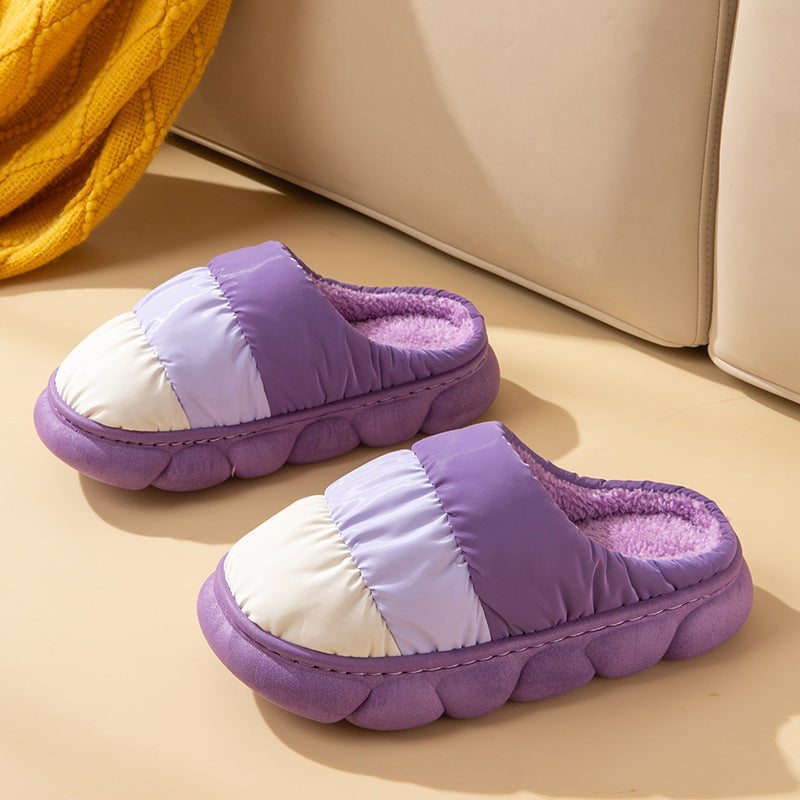 Puffy Quilted Waterproof Plush Slippers – Warm, Thick Sole, Unisex Slippers