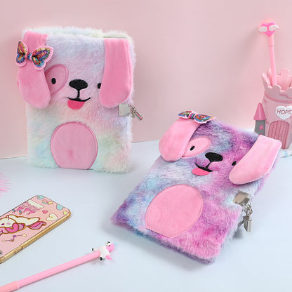 Colorful Plush Puppy Diary for Girls with Lock & Bow