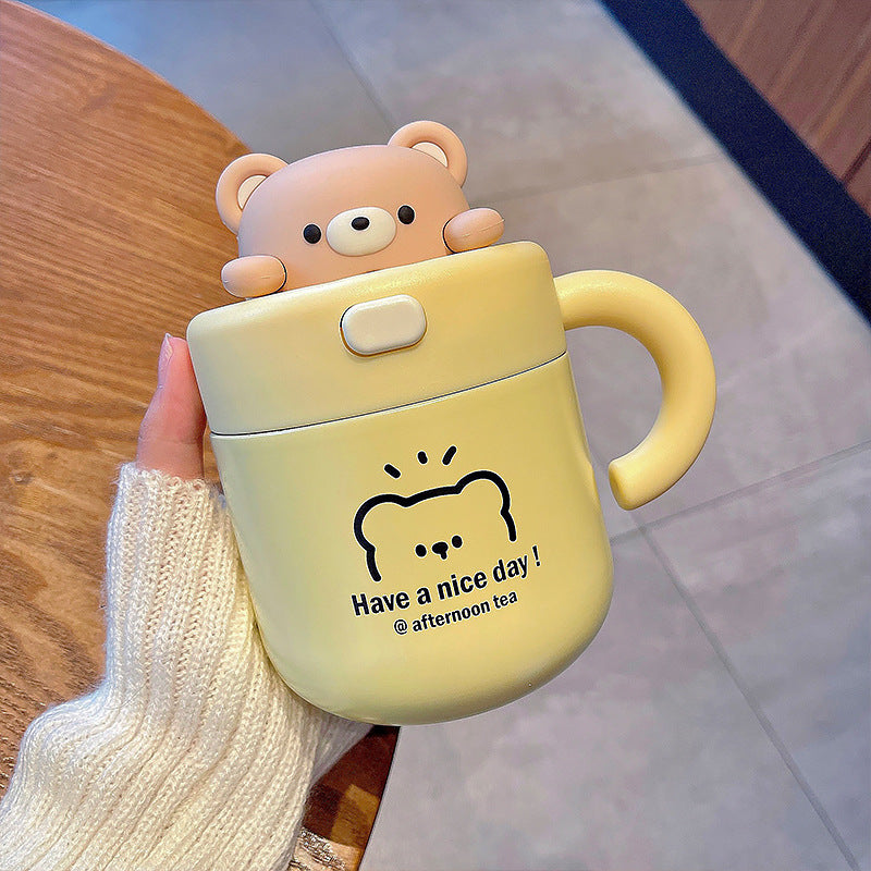 Adorable Insulated Thermal Cups with Bear and Bunny Lid Design