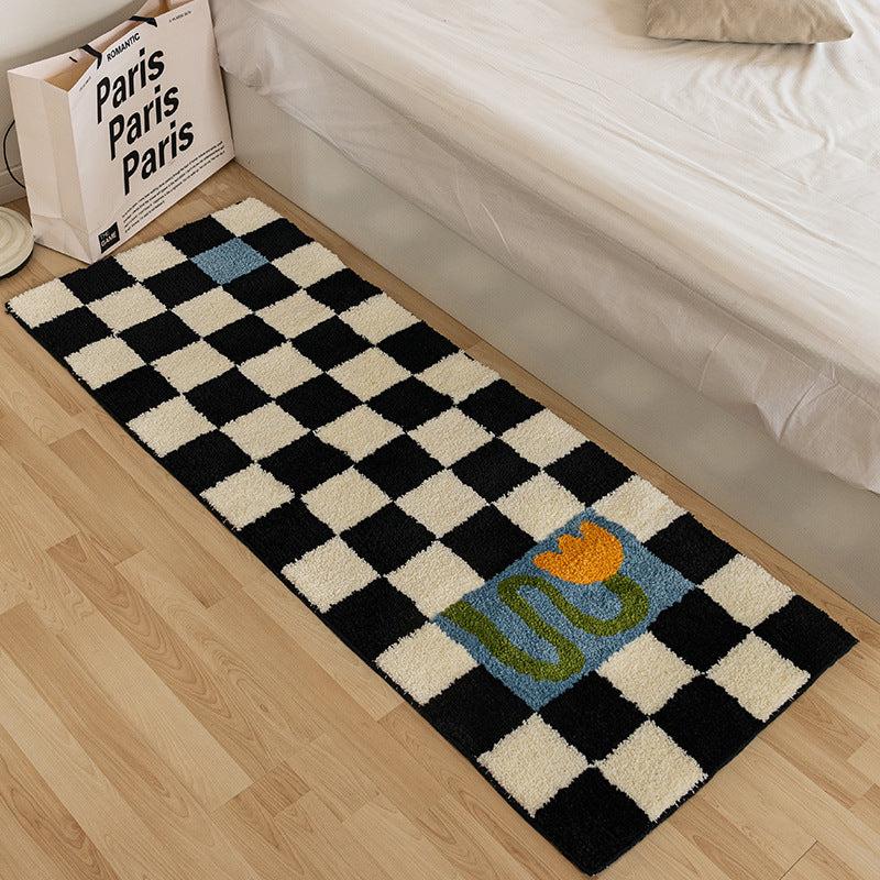 Vintage Rectangular Washable Checkerboard Rug Available in 4 Designs