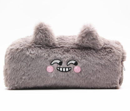 Cute Plush Rabbit & Bear Cartoon Pencil Case with Soft Fur Design