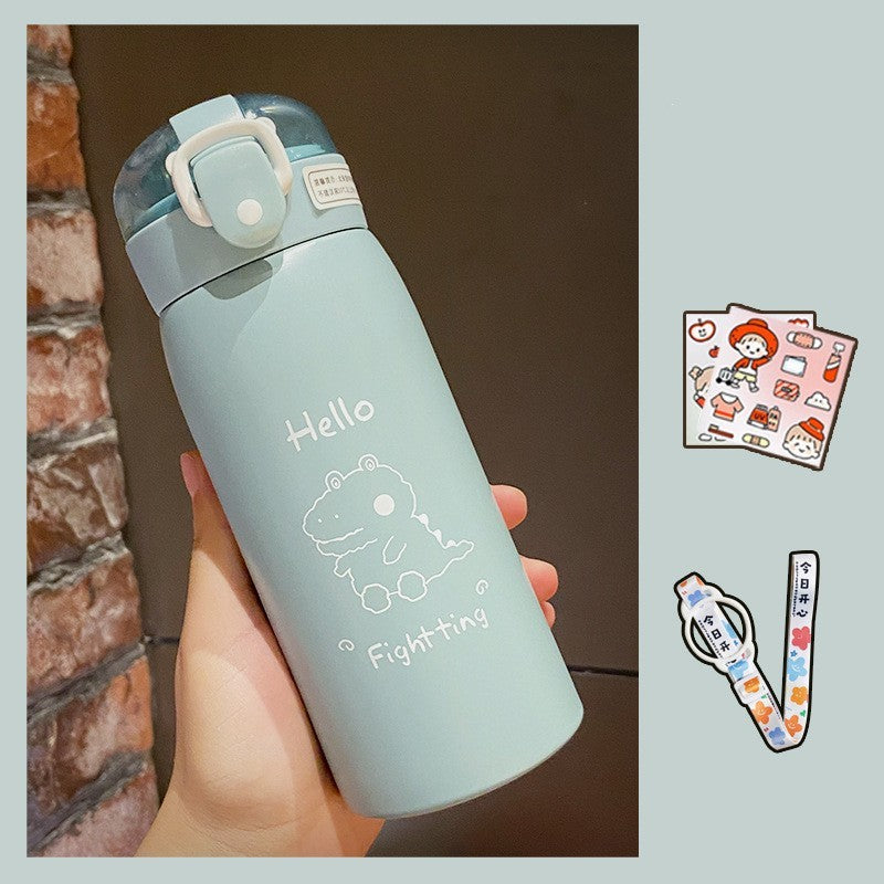 Cute Animal Designs Stainless Steel Insulated Water Bottle with Straw & Sticker