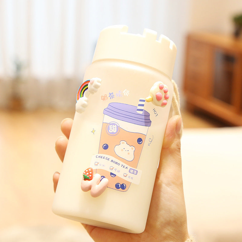 Cute Small Water Bottles with 3D Stickers and Soft Pastel Design