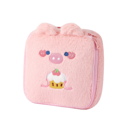 Cute Plush Animal Square Makeup Bags with Bear, Cat, Rabbit, & Pig Design