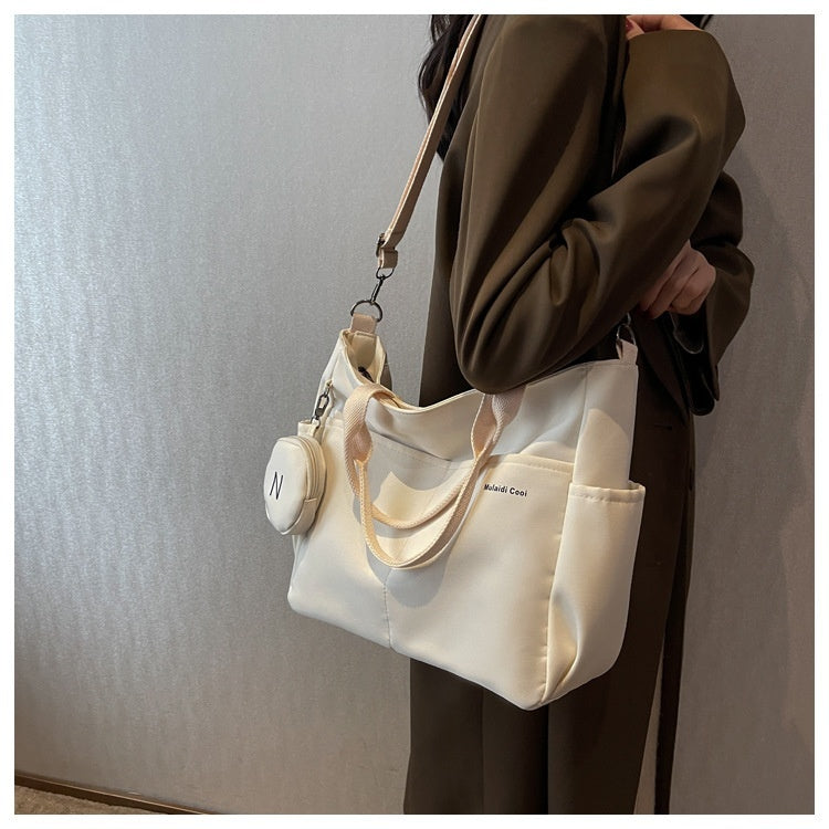 Crossbody Tote Bag Styled in Black, White & Khaki | Women's Nylon Tote Bag