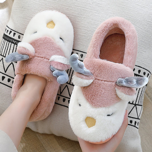 Cozy Plush Reindeer Winter Slippers – Unisex Warm Bedroom Slipper