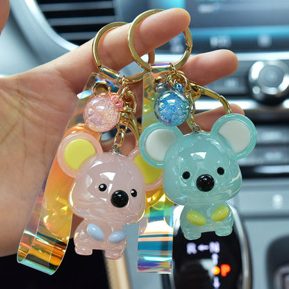 Glossy Pink Koala Keychain with Holographic Strap & Glitter Charm