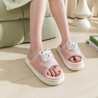 Cute Bear Plush Unisex Slippers – Thick Sole Indoor Bedroom Slippers