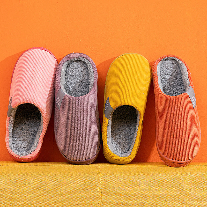 Corduroy Plush Winter Slippers – Warm, Non-Slip Unisex House Slippers