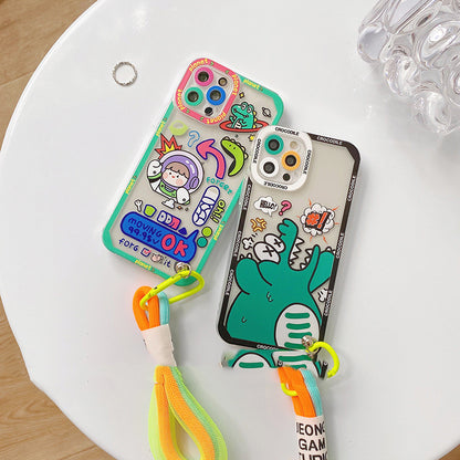 Cute Korean Cartoon TPU Phone Case with Lanyard – Graffiti Monster Design