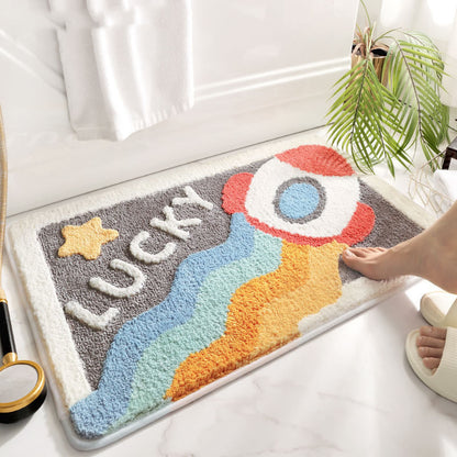 Fun Rainbow & Space-Themed Washable Door Mat | Non-Slip, Washable Floor Mat