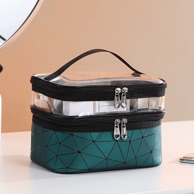 Geometric Waterproof Large Travel Makeup Bag with Clear Top