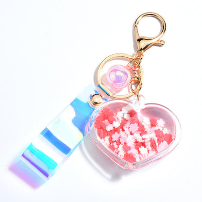 Cute Heart Keychain with Pastel Star Fill & Iridescent Strap